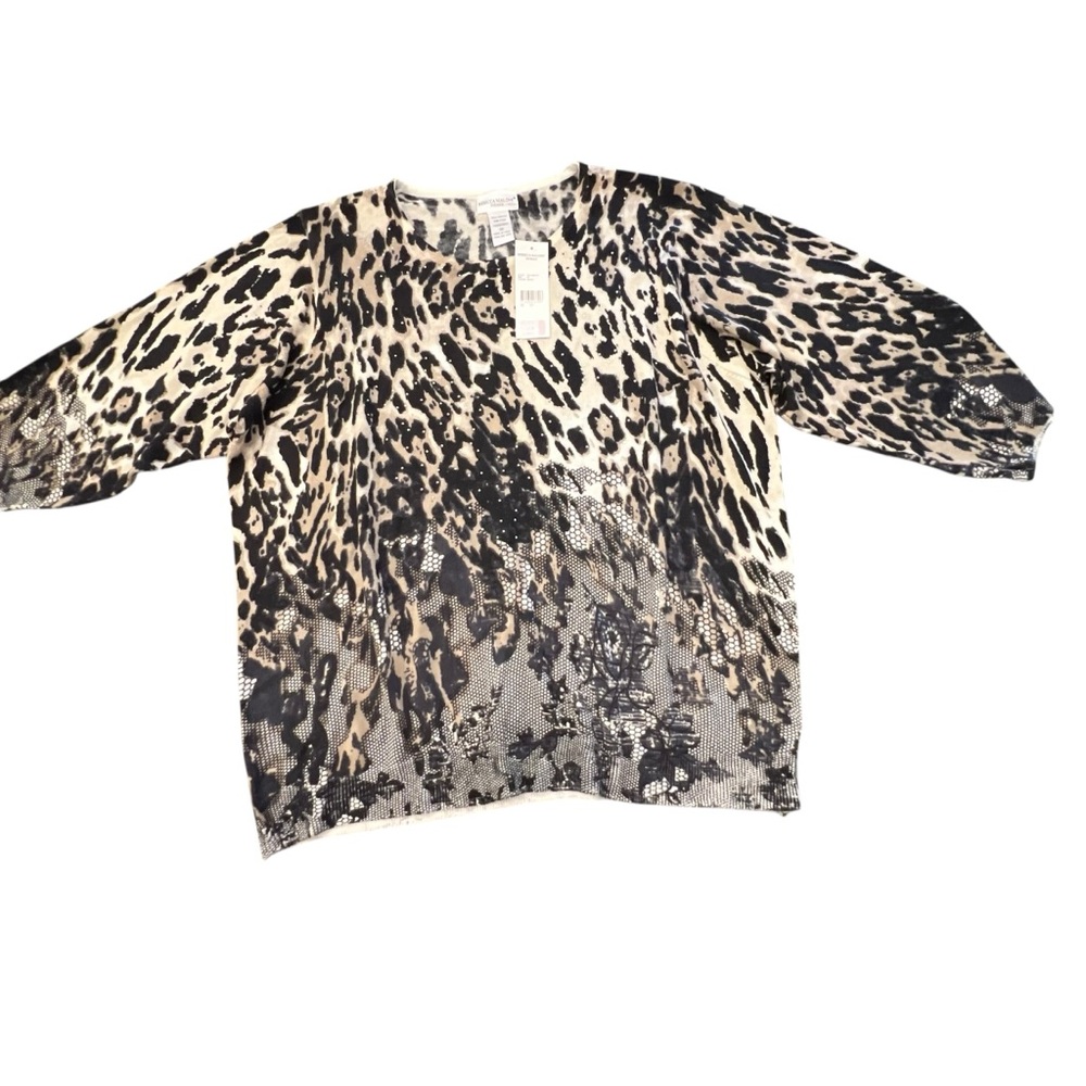 Rebecca Malone Womens Black‎ Acrylic Animal Print Bling Knit Sweater Plus 3X NEW
